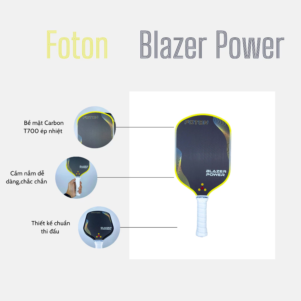 Vợt Pickleball Foton Blazer Power Carbon Ép Nhiệt 16mm – Dành Cho Người Chơi Trung Cấp 